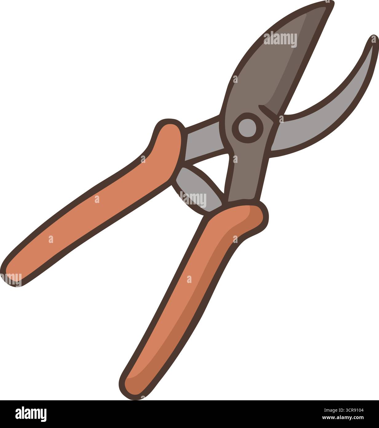 Un paio di regolabarba affilati con lame curve e manici arancioni ergonomici per rifinire i rami Illustrazione Vettoriale