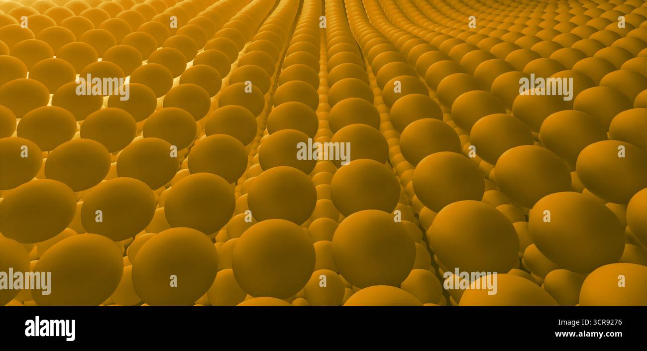 le sfere marroni coprono un paesaggio vivace in un accattivante display visivo Foto Stock