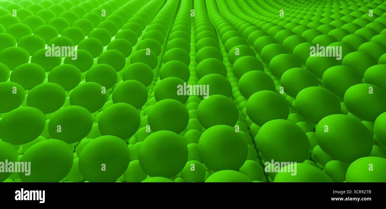 Le sfere verdi coprono un paesaggio vivace con un accattivante display visivo Foto Stock