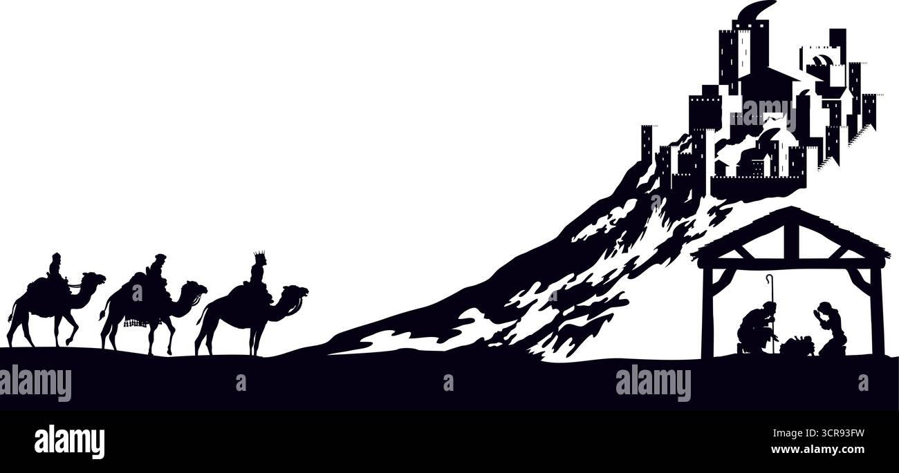 Presepe natalizio Bethlehem Manger Wise Men Illustrazione Vettoriale
