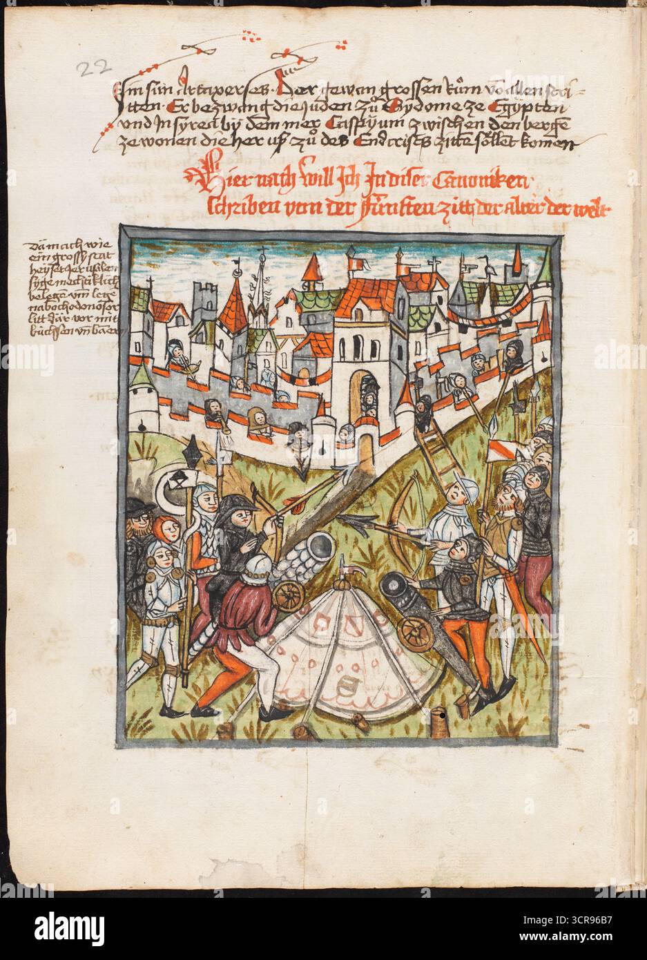 Assaltando un castello medievale, dal Österreichische Chronik der 95 Herrschaften, copiato intorno al 1479 da Clemens Specker nel monastero di Königsfelden. Federico III (1415 – 1493) fu imperatore del Sacro Romano Impero dal 1452 al 1493. Foto Stock