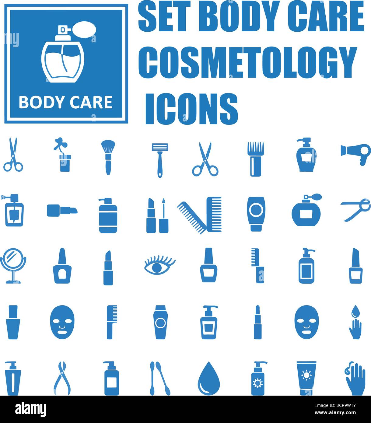 Set icone per la cura del corpo - insegne per la cosmetologia, la bellezza, il trucco e la collezione di cosmetici - Stock Vector Illustrazione Vettoriale