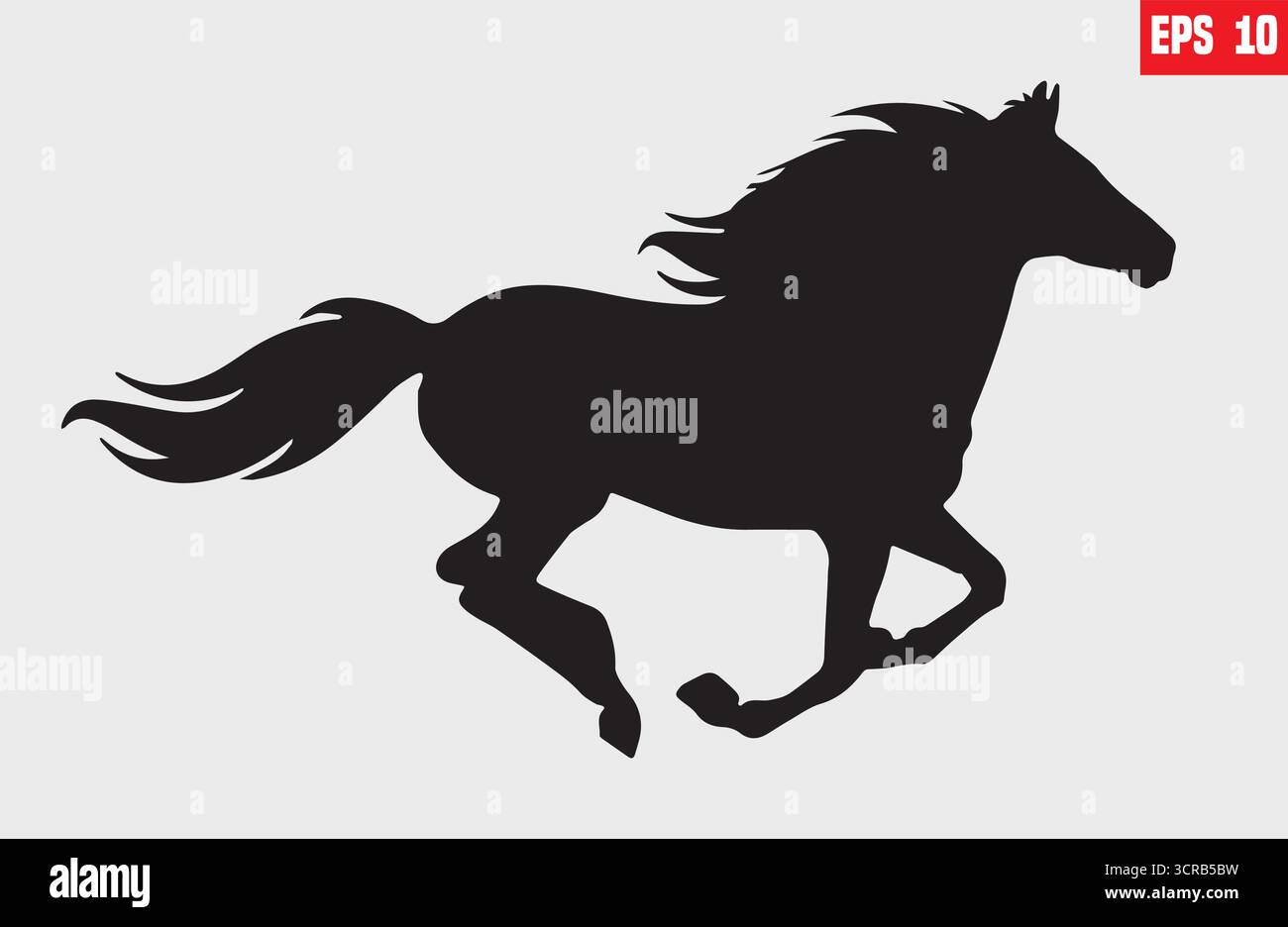 Silhouette running Horse nera, illustrazione vettoriale con logo isolata su sfondo bianco Illustrazione Vettoriale