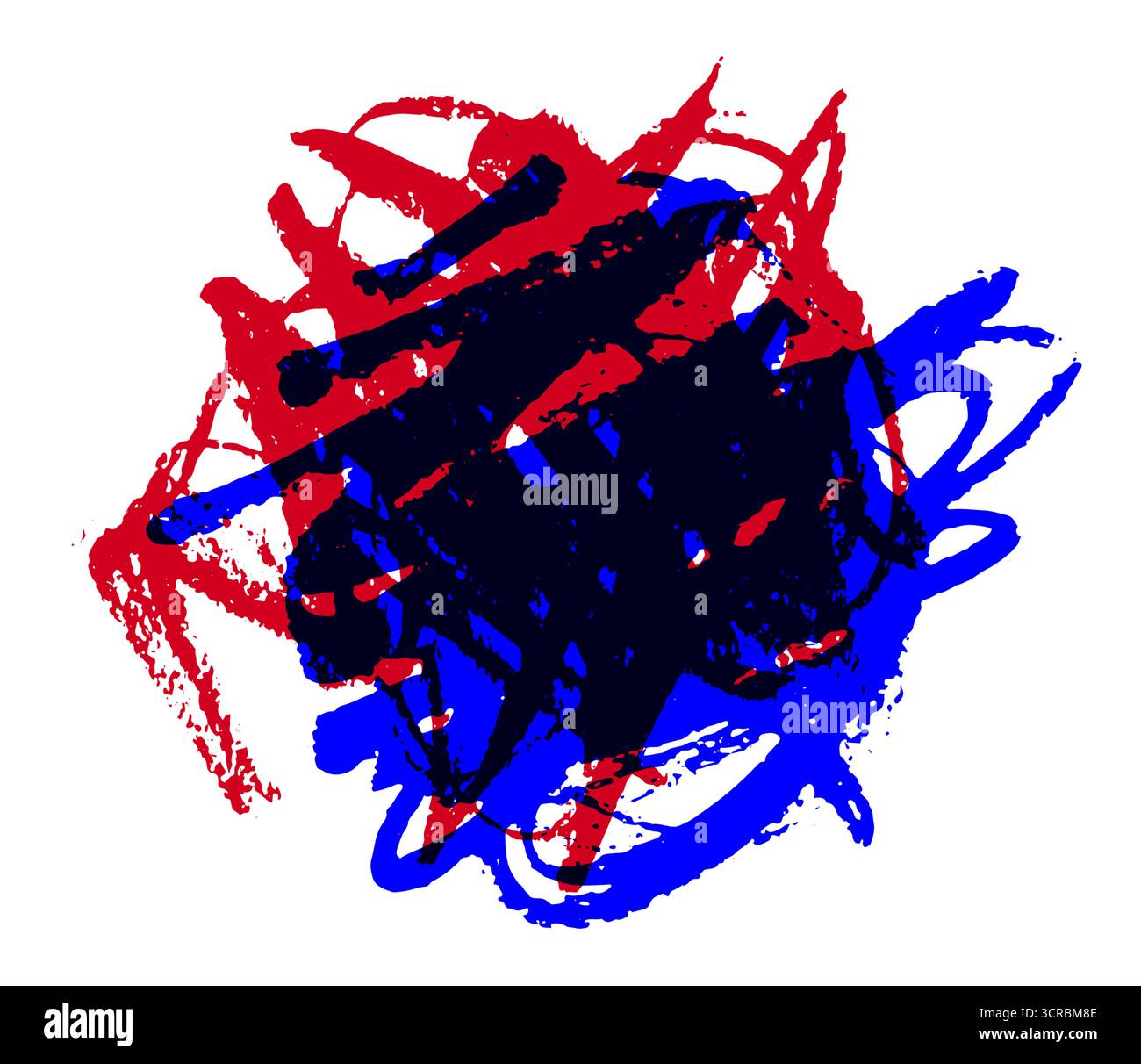 Rappresentazione artistica astratta di salute mentale lotta con caotici pennelli rossi e blu Illustrazione Vettoriale