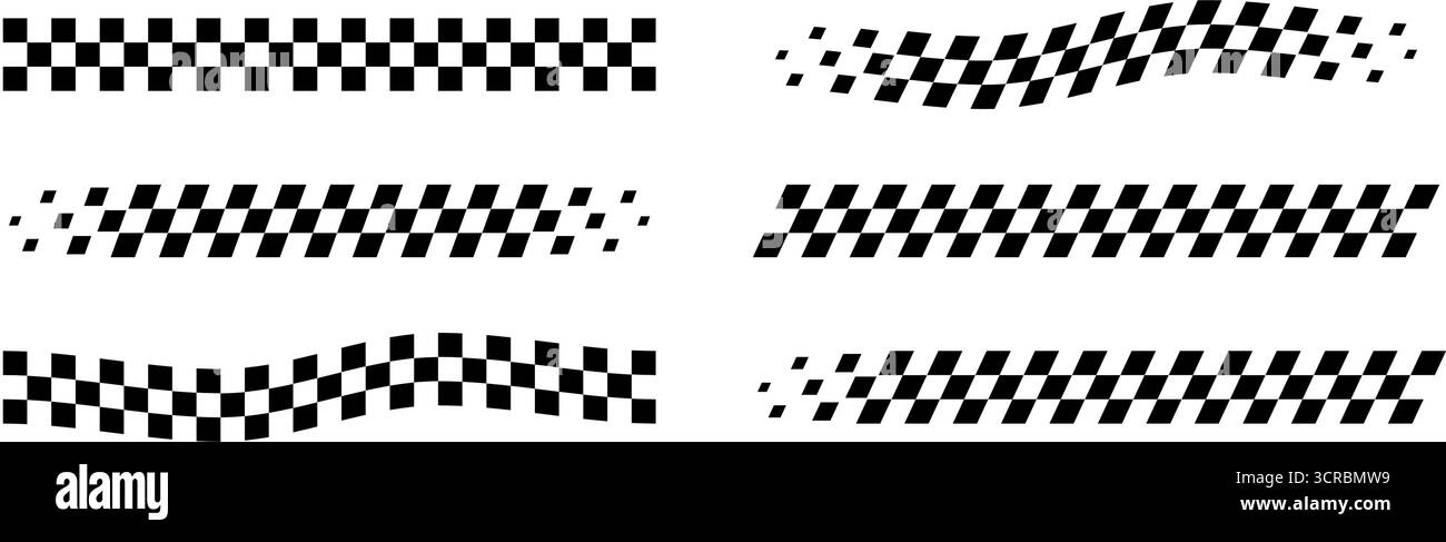 Bandiera da corsa in linea. Modello automobilistico a scacchi bianco e nero. Elementi di progettazione isolati vettoriali per rally. Illustrazione Vettoriale