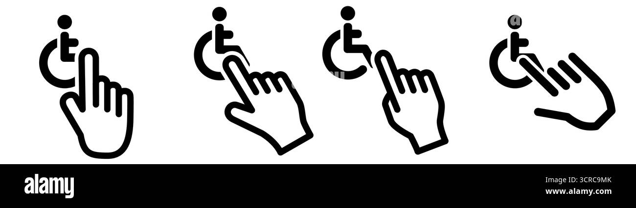 Puntare il dito sull'icona disabilitata. Concetto di selezione handicappata o clic sull'oggetto Illustrazione Vettoriale