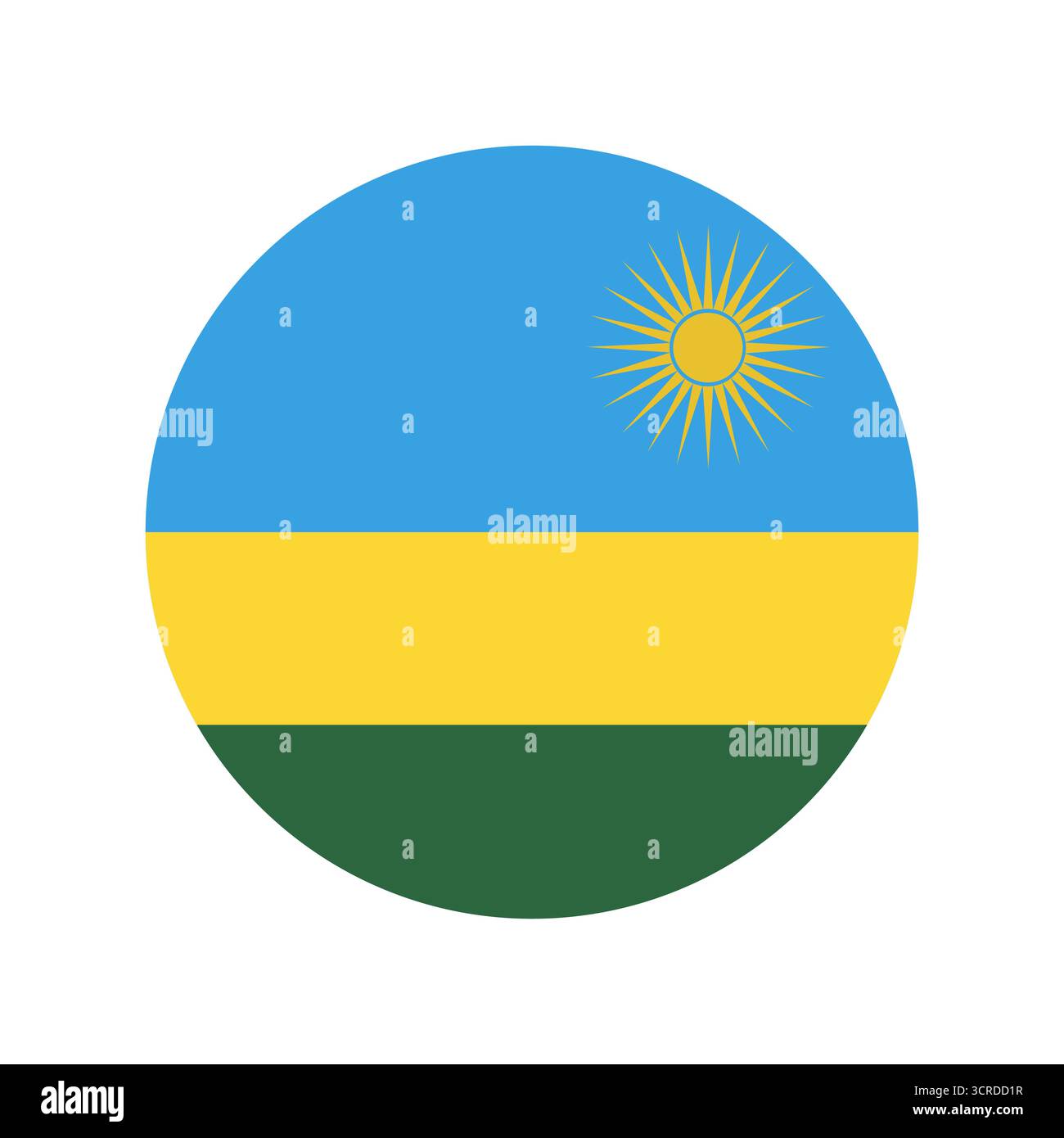 Icona della bandiera del Ruanda a forma di cerchio. Bandiera del Ruanda nazionale pulsante rotondo, distintivo. Illustrazione Vettoriale