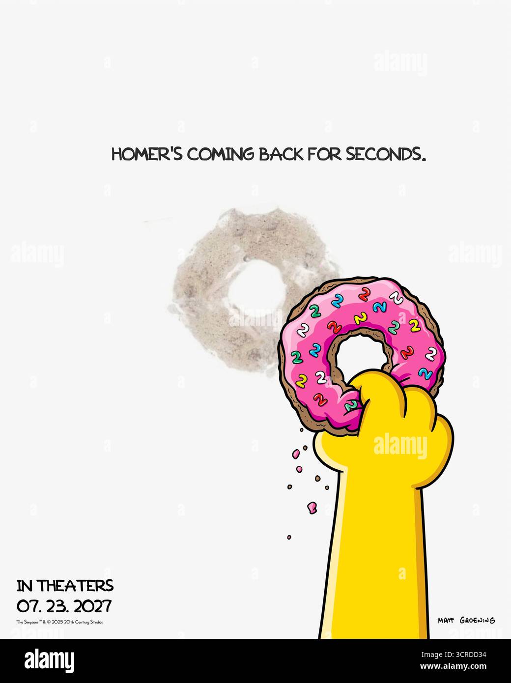The Simpsons Movie 2 (2027) diretto da David Silverman e interpretato da Dan Castellaneta, Julie Kavner e Nancy Cartwright. La famiglia Simpson affronta un nuovo caos a Springfield in questo sequel della loro avventura sul grande schermo del 2007. SOLO PER USO EDITORIALE del poster teaser STATUNITENSE. Crediti: BFA / 20th Century Studios Foto Stock