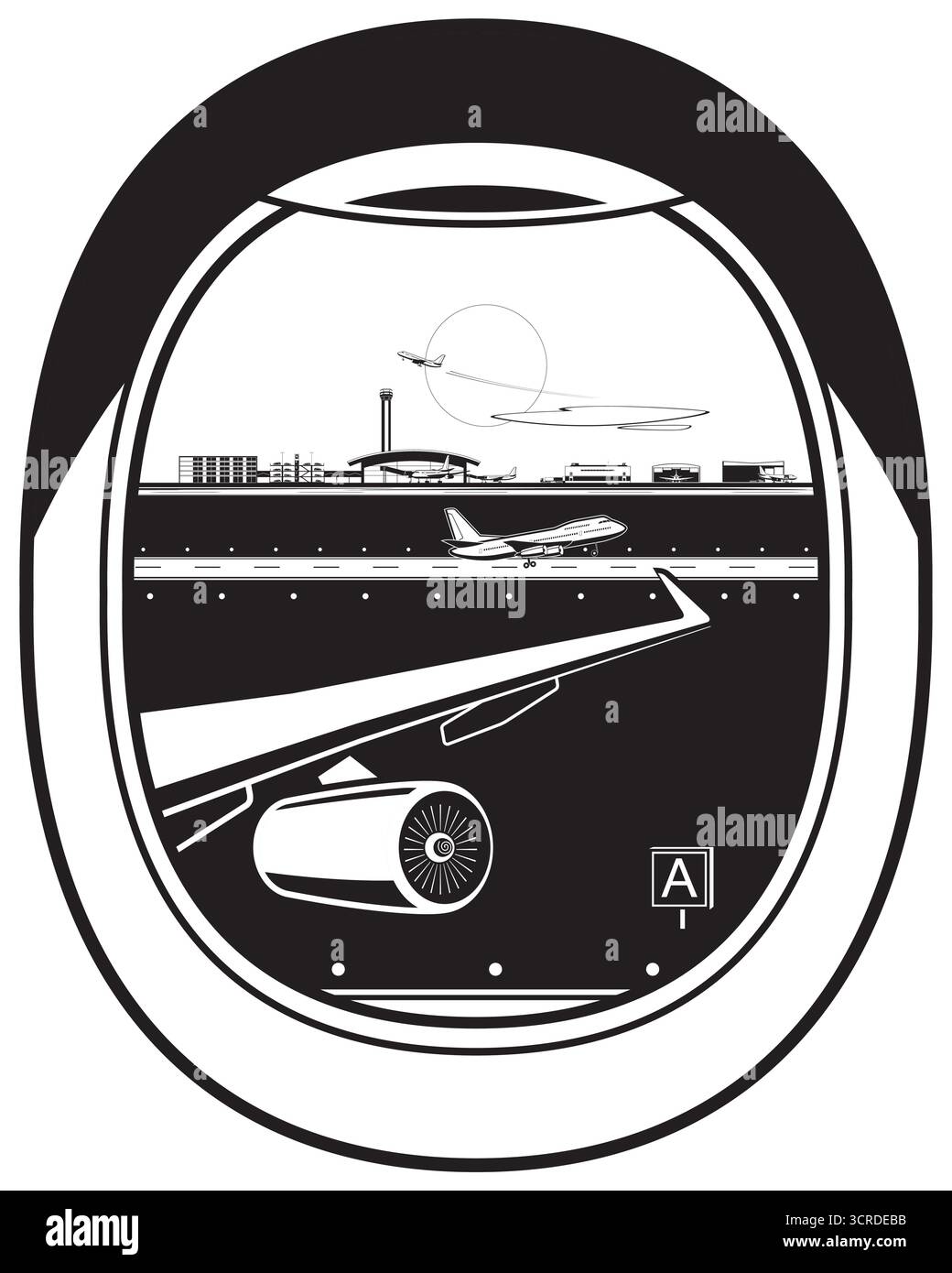 Vista dal motore dell'aereo all'aeroporto - illustrazione vettoriale Illustrazione Vettoriale