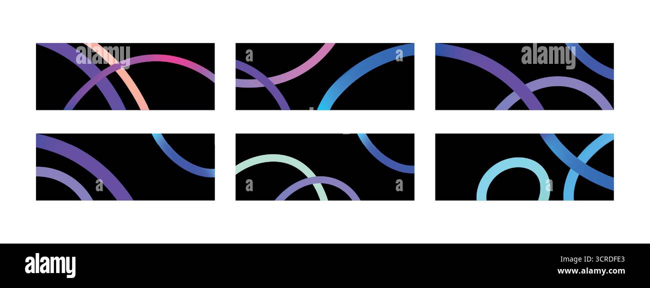 Sfondo vettoriale astratto con linee ondulate. Diverse forme sfumate colorate su sfondo nero Illustrazione Vettoriale