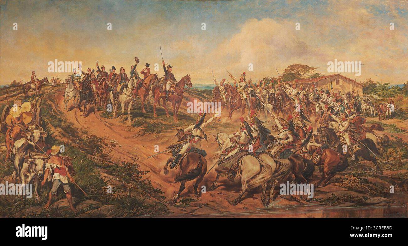 Dipinto storico Independência ou morte (indipendenza o morte) di Pedro Américo, raffigurante l'indipendenza brasiliana. São Paolo, Brasile. 1888. Foto Stock