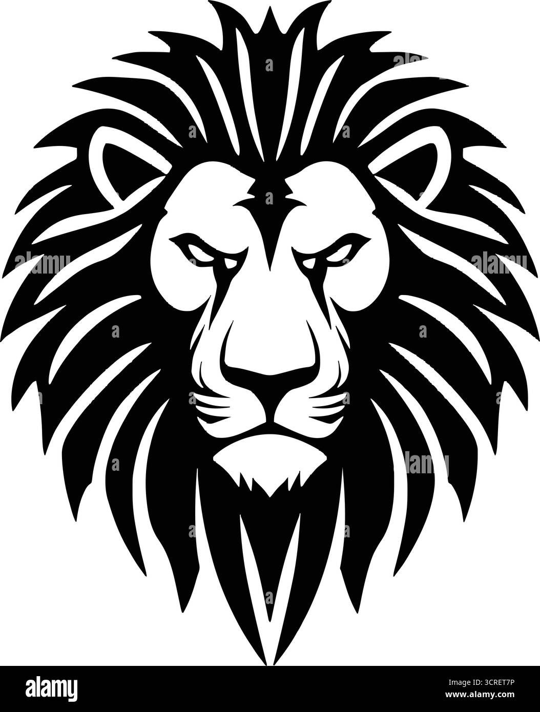 Majestic Black and White Lion Head Vector – Fierce illustrazione animale in stile tribale per i concetti di Tattoo, Logo, Emblem ed Heroic Branding Illustrazione Vettoriale