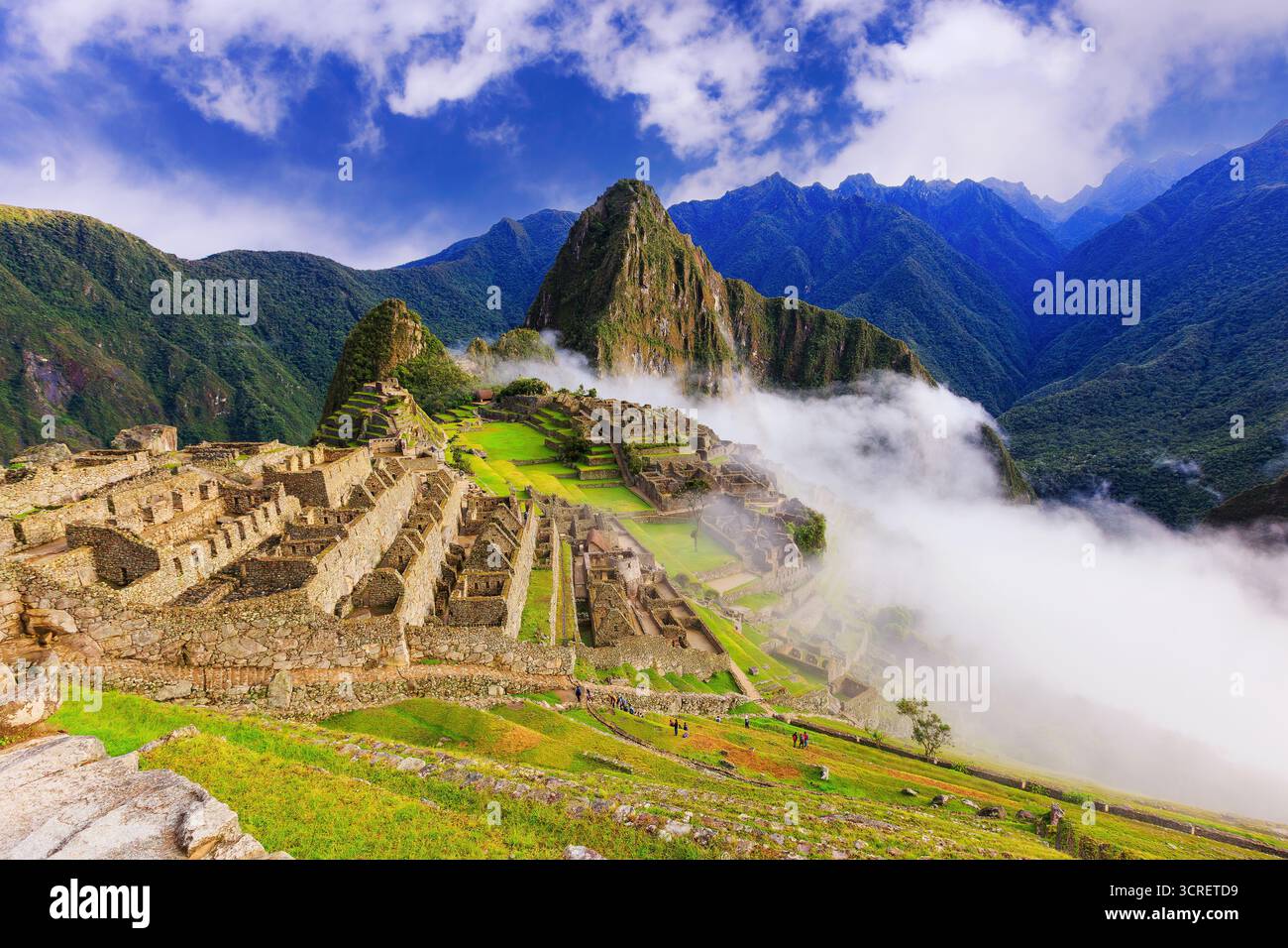 Machu Picchu, Perù. UNESCO - Sito Patrimonio dell'umanità. Una delle Nuove Sette Meraviglie del Mondo Foto Stock