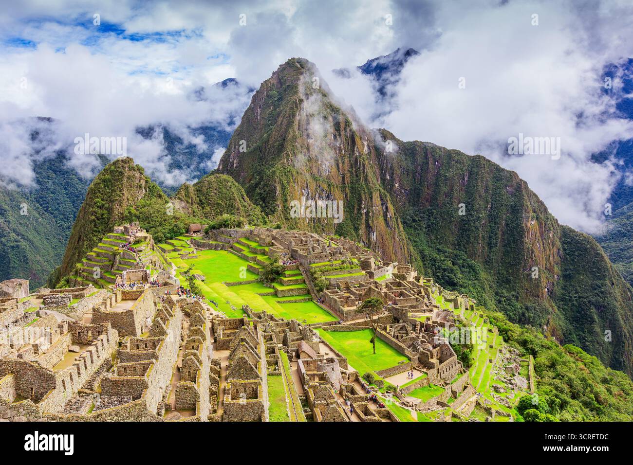 Machu Picchu, Perù. UNESCO - Sito Patrimonio dell'umanità. Una delle Nuove Sette Meraviglie del Mondo Foto Stock