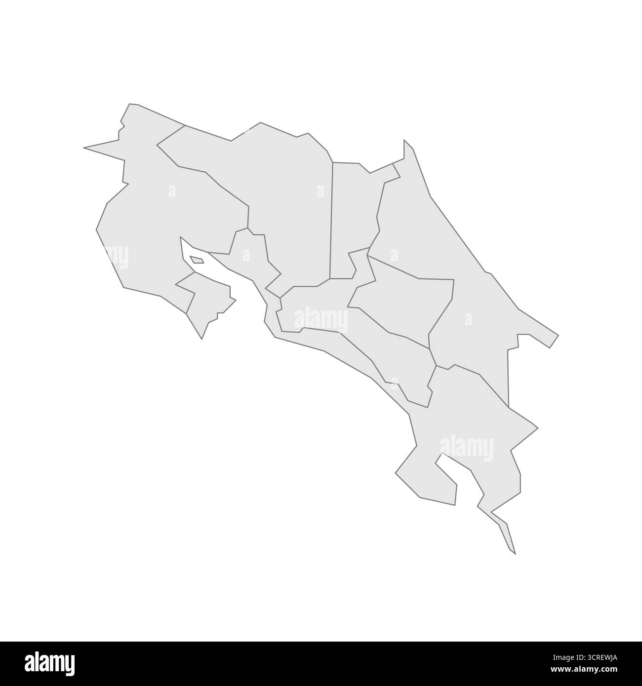 Mappa politica della Costa Rica delle divisioni amministrative - province. EPS mappa modificabile con vettore vuoto grigio. Illustrazione Vettoriale