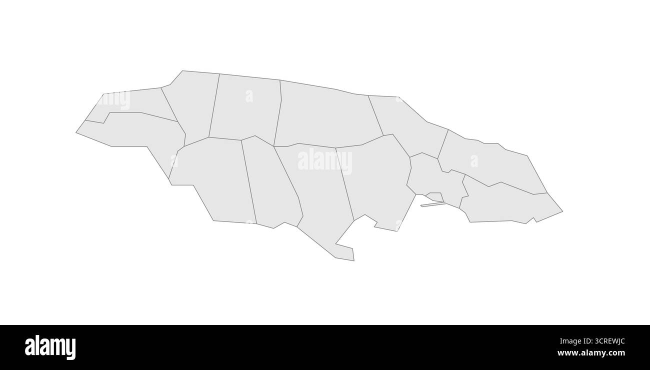 Giamaica mappa politica delle divisioni amministrative - parrocchie. EPS mappa modificabile con vettore vuoto grigio. Illustrazione Vettoriale
