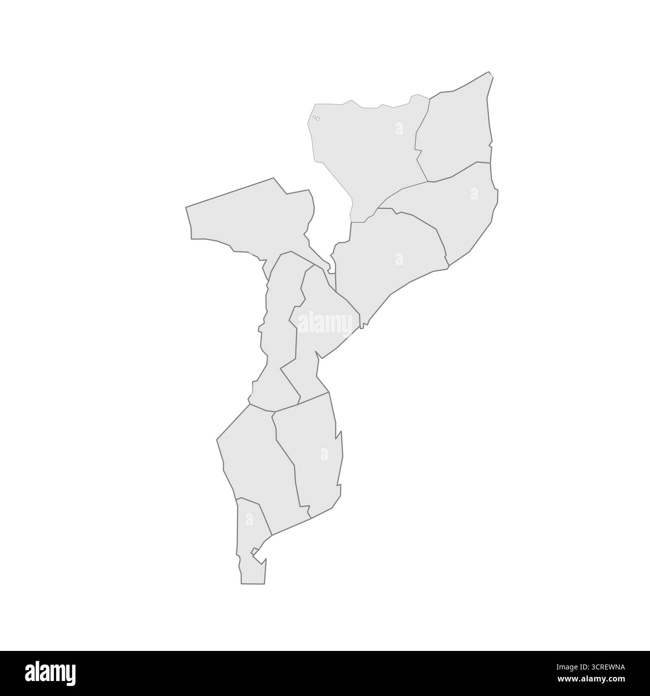 Mappa politica del Mozambico delle divisioni amministrative - province e capitale di Maputo. EPS mappa modificabile con vettore vuoto grigio. Illustrazione Vettoriale