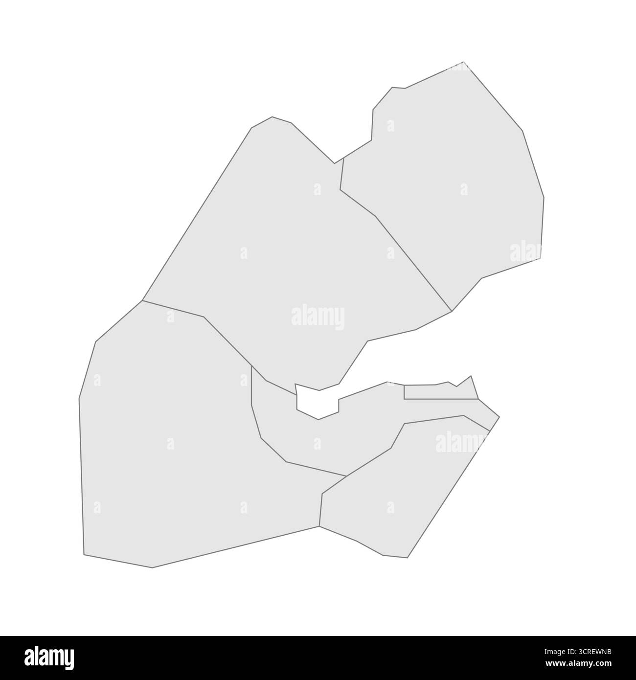 Mappa politica di Gibuti delle divisioni amministrative - regioni. EPS mappa modificabile con vettore vuoto grigio. Illustrazione Vettoriale
