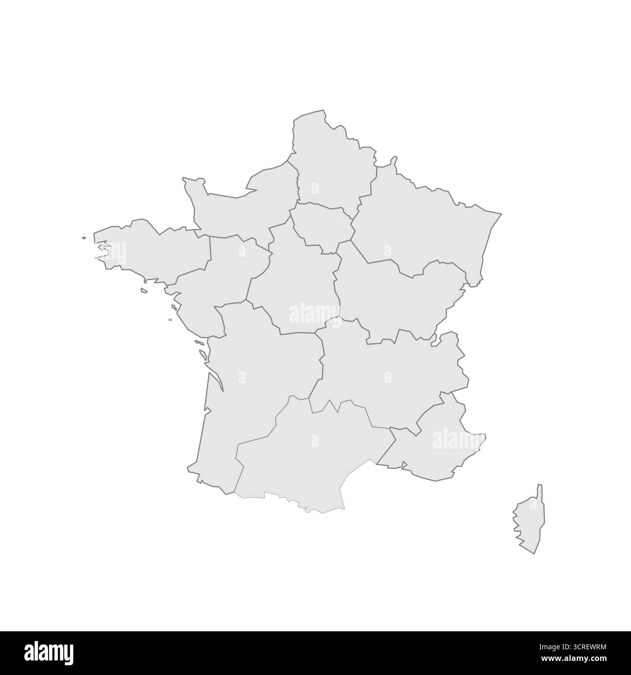 Francia carta politica delle divisioni amministrative - regioni. EPS mappa modificabile con vettore vuoto grigio. Illustrazione Vettoriale
