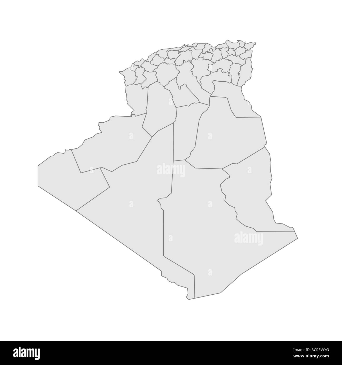 Algeria mappa politica delle divisioni amministrative - province. EPS mappa modificabile con vettore vuoto grigio. Illustrazione Vettoriale