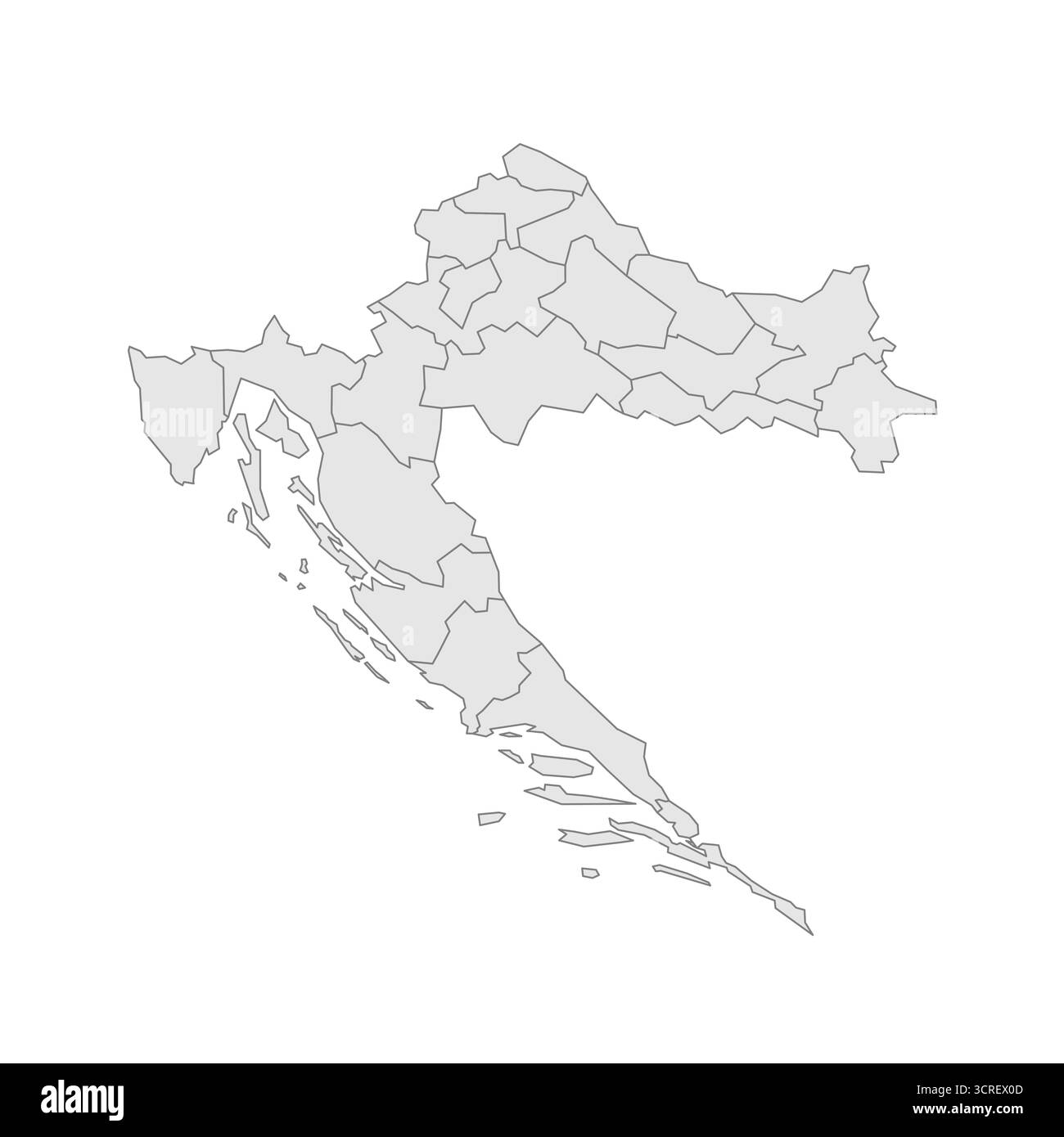 Croazia mappa politica delle divisioni amministrative - contee. EPS mappa modificabile con vettore vuoto grigio. Illustrazione Vettoriale