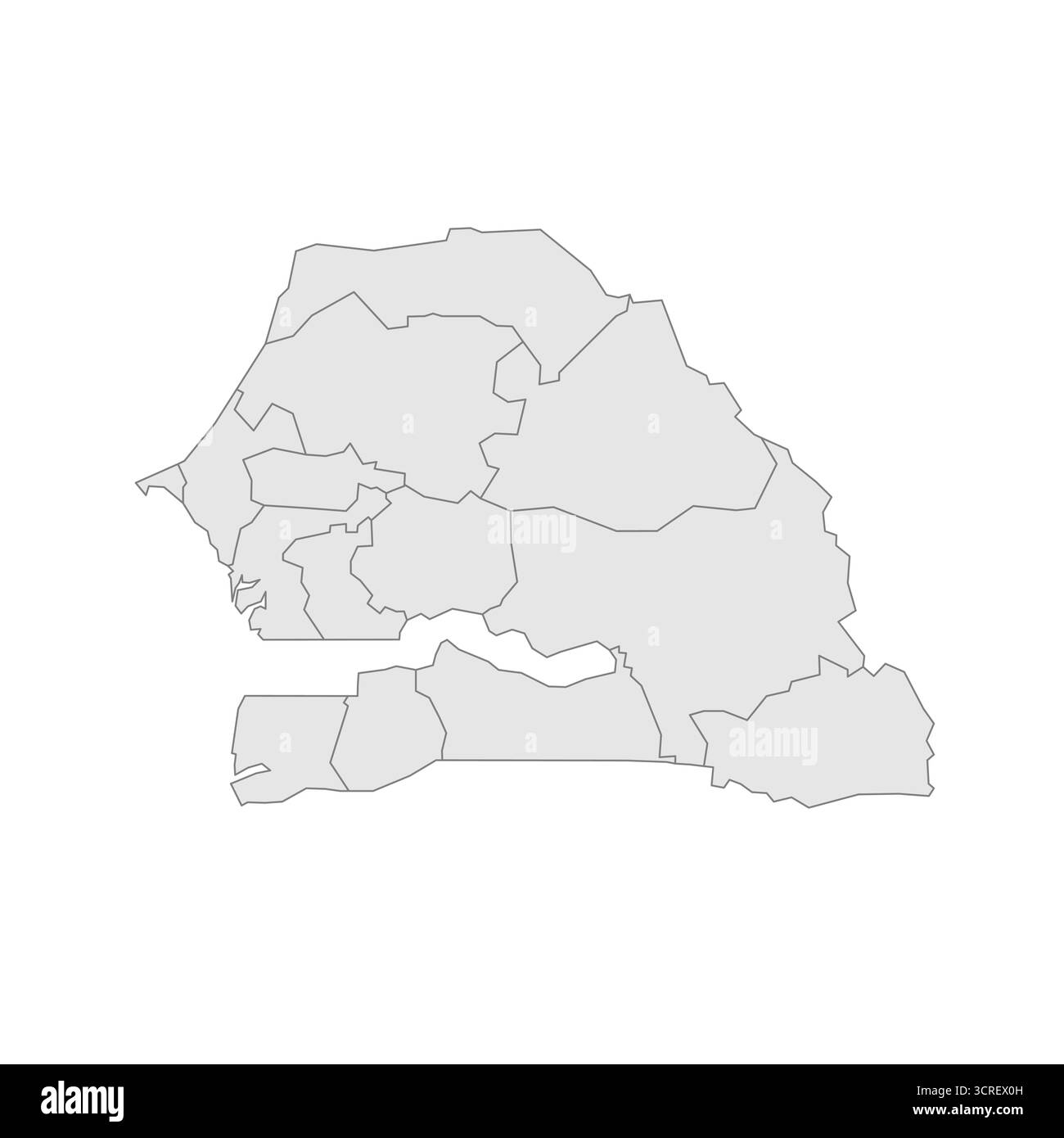 Senegal mappa politica delle divisioni amministrative - regioni. EPS mappa modificabile con vettore vuoto grigio. Illustrazione Vettoriale