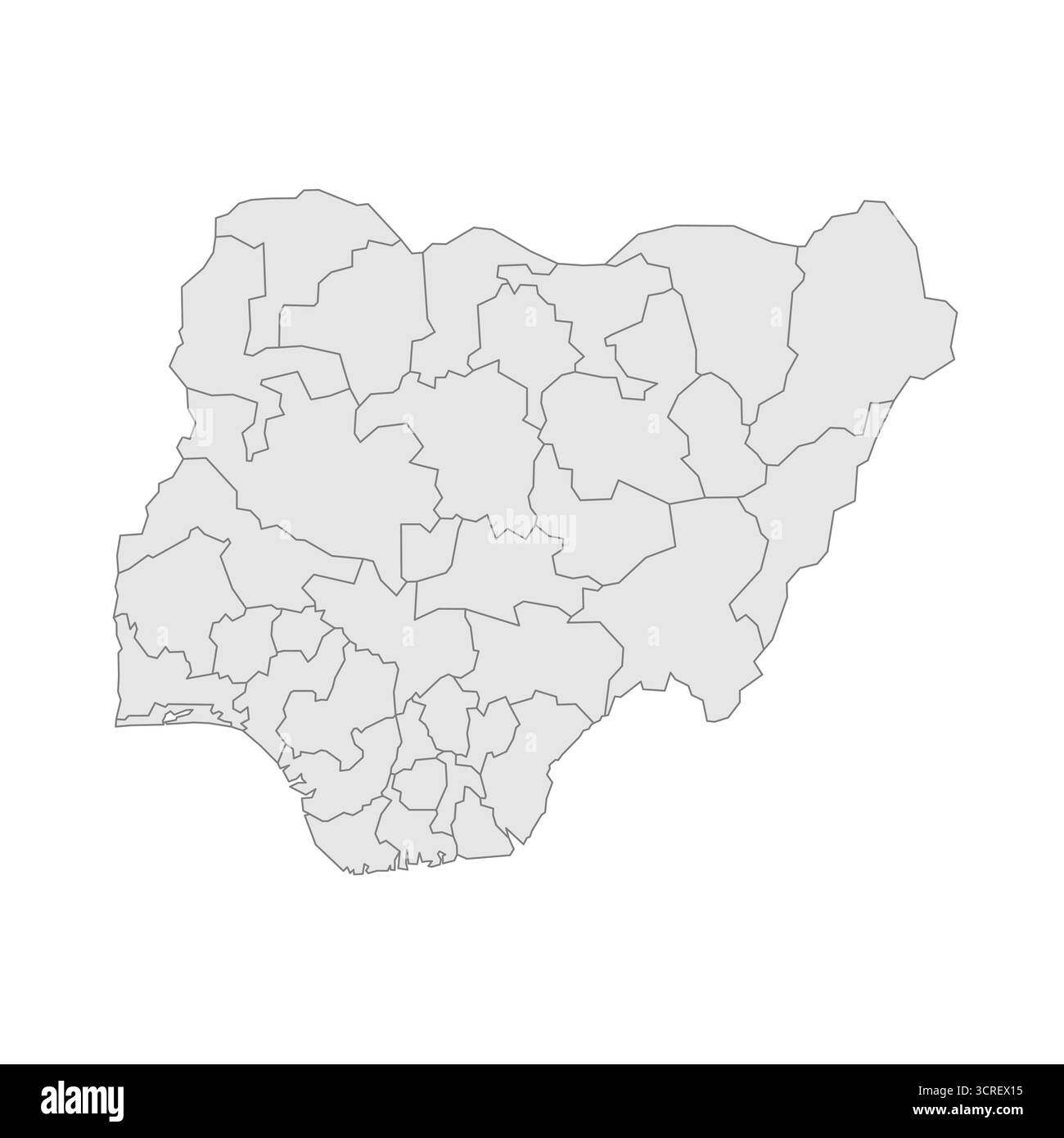 Mappa politica della Nigeria delle divisioni amministrative - stati e territorio della capitale federale. EPS mappa modificabile con vettore vuoto grigio. Illustrazione Vettoriale