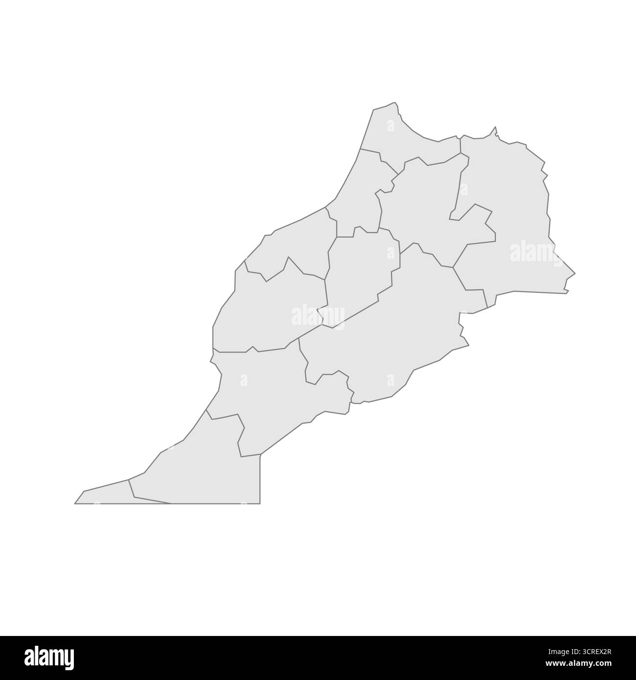 Mappa politica del Marocco delle divisioni amministrative - regioni. EPS mappa modificabile con vettore vuoto grigio. Illustrazione Vettoriale