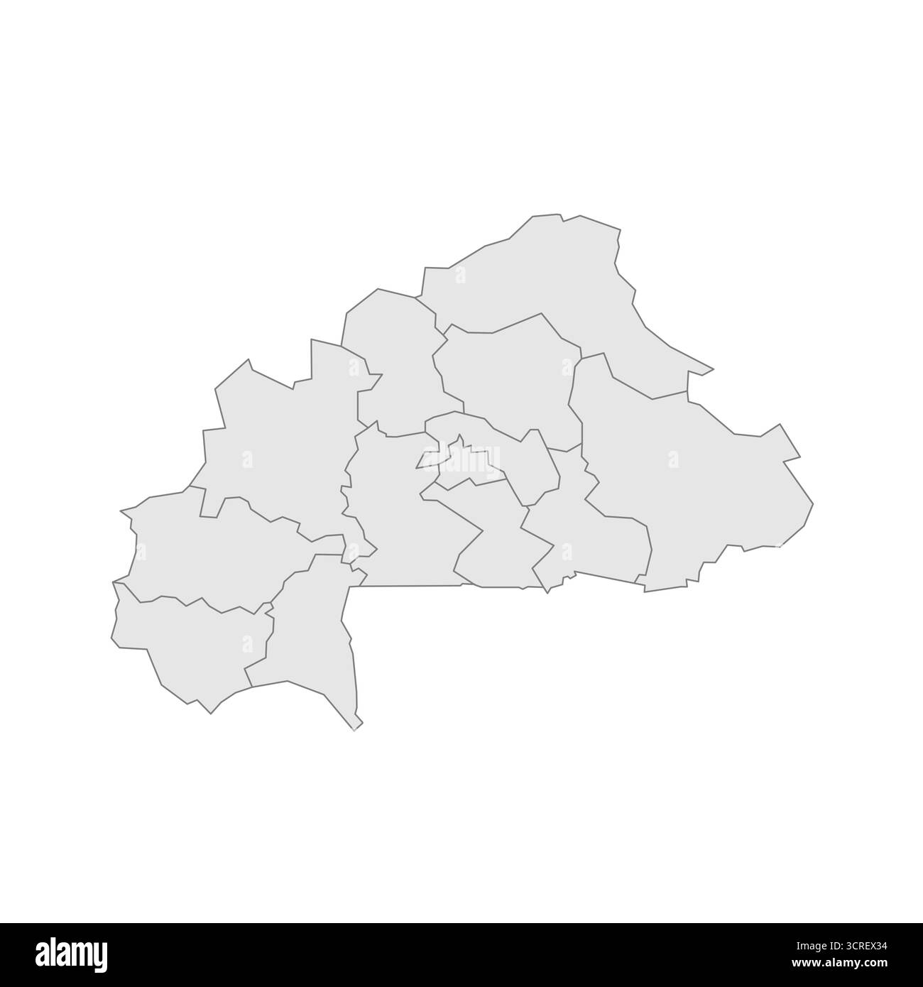 Burkina Faso mappa politica delle divisioni amministrative - regioni. EPS mappa modificabile con vettore vuoto grigio. Illustrazione Vettoriale