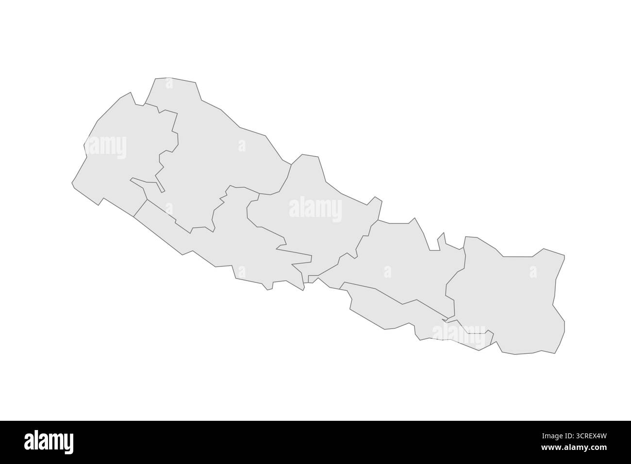 Nepal mappa politica delle divisioni amministrative - province. EPS mappa modificabile con vettore vuoto grigio. Illustrazione Vettoriale