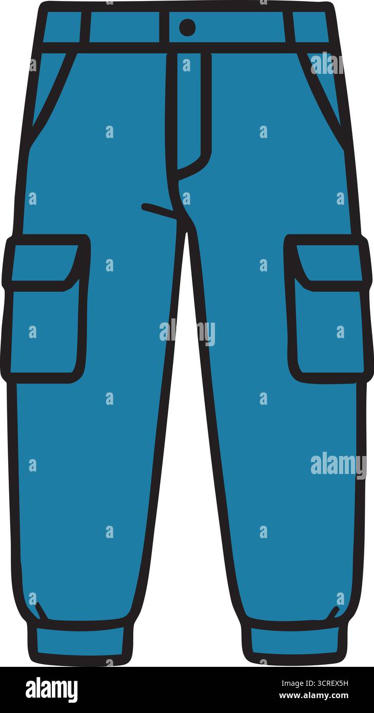 Un paio di robusti pantaloni multiuso con tasche laterali per il carico passanti per cintura e una moderna vestibilità affusolata Illustrazione Vettoriale