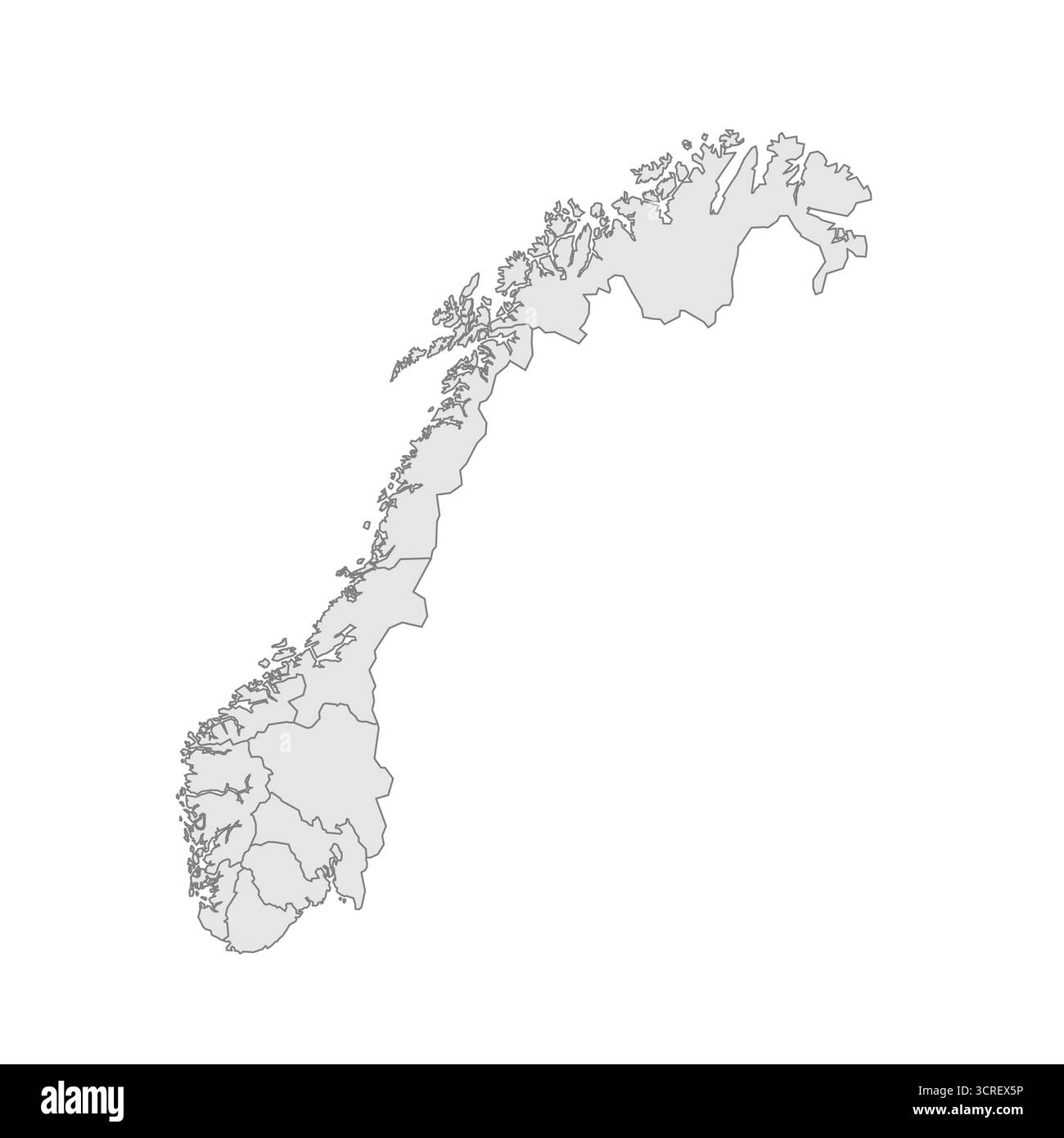 Norvegia mappa politica delle divisioni amministrative - contee e città autonoma di Oslo. EPS mappa modificabile con vettore vuoto grigio. Illustrazione Vettoriale