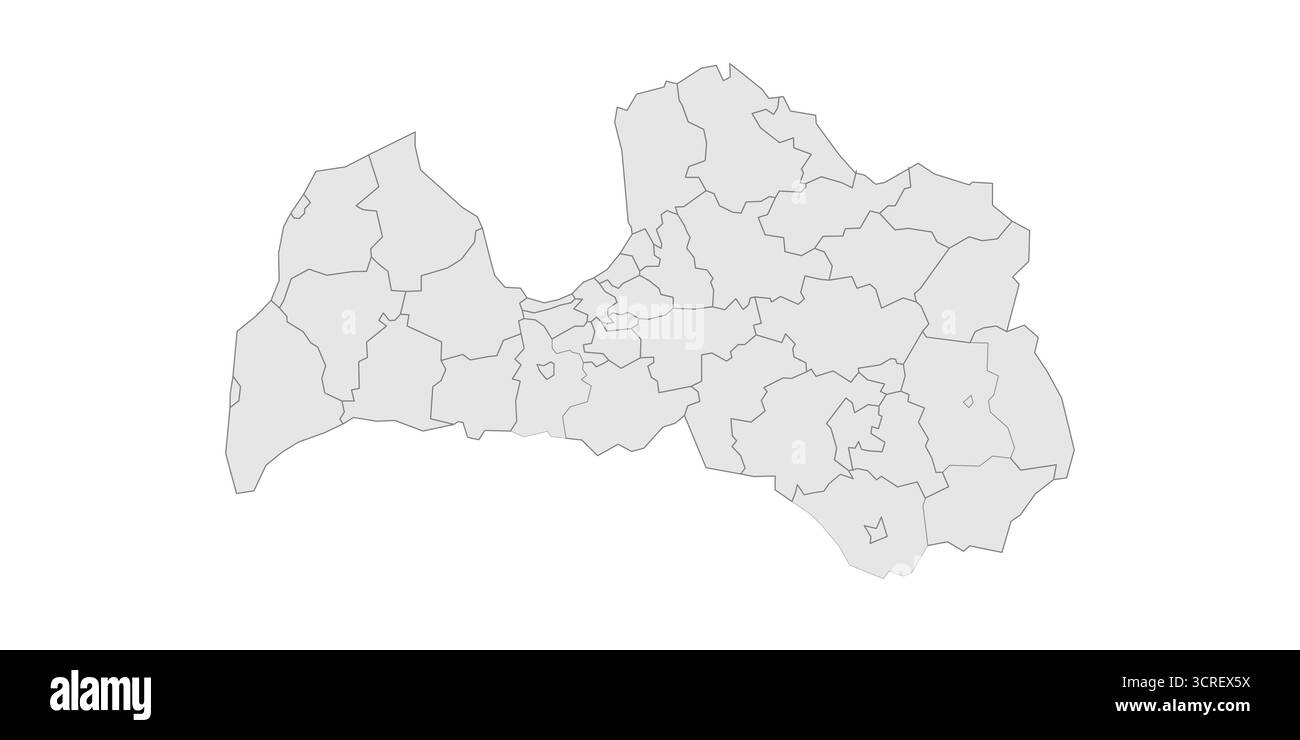 Lettonia mappa politica delle divisioni amministrative - comuni e città. EPS mappa modificabile con vettore vuoto grigio. Illustrazione Vettoriale