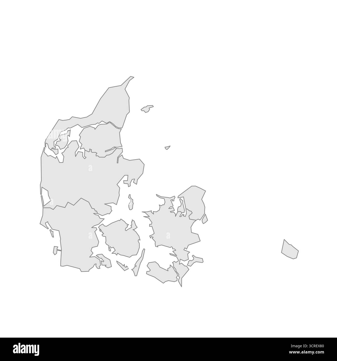 Danimarca mappa politica delle divisioni amministrative - regioni. EPS mappa modificabile con vettore vuoto grigio. Illustrazione Vettoriale