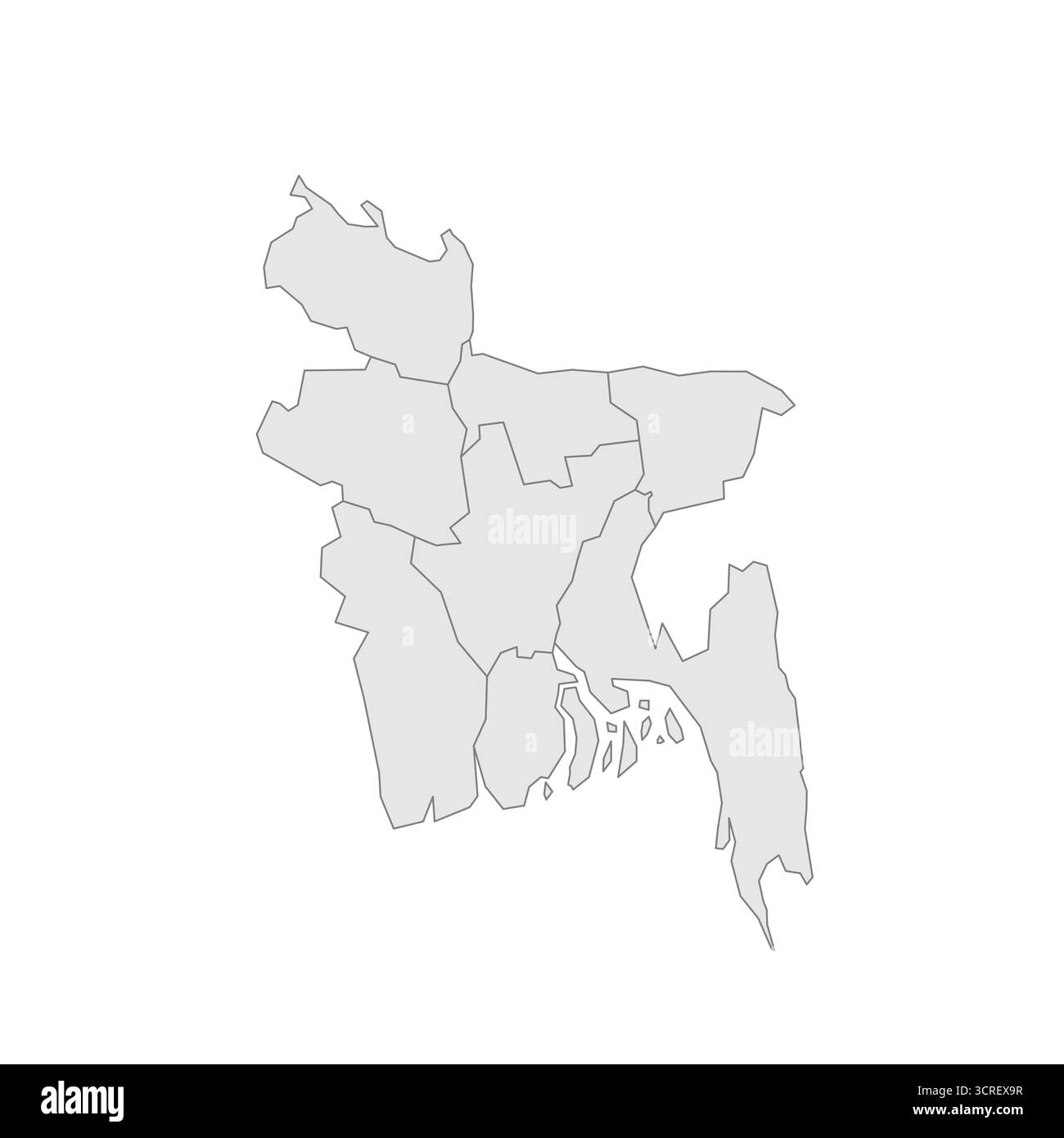Mappa politica del Bangladesh delle divisioni amministrative - divisioni. EPS mappa modificabile con vettore vuoto grigio. Illustrazione Vettoriale
