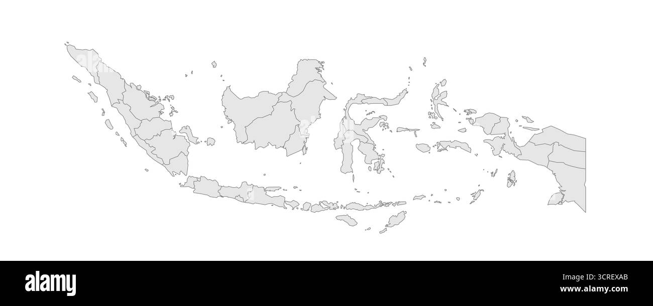 Mappa politica indonesiana delle divisioni amministrative - province e regioni speciali. EPS mappa modificabile con vettore vuoto grigio. Illustrazione Vettoriale