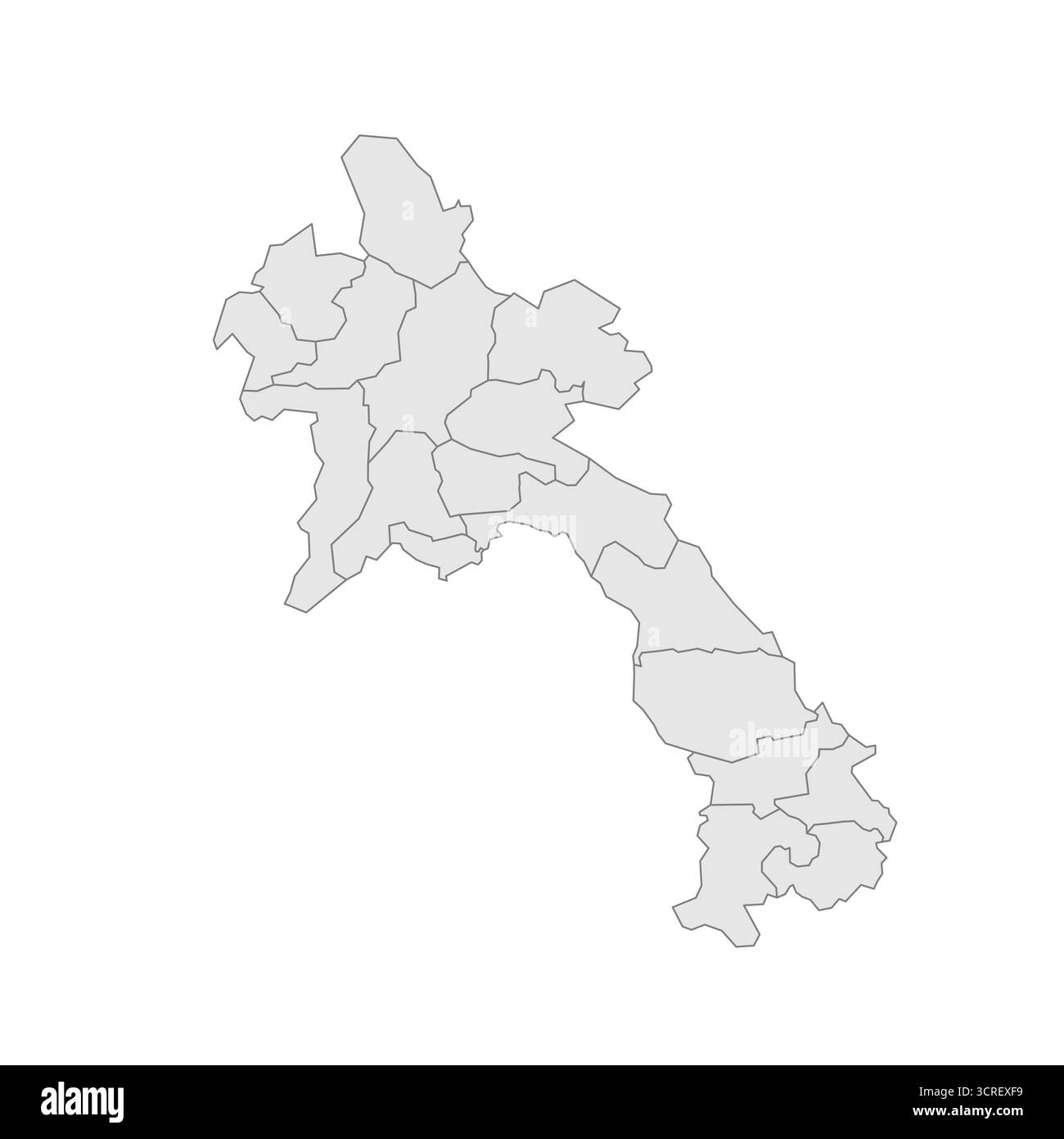 Laos mappa politica delle divisioni amministrative - province e prefettura di Vientiane. EPS mappa modificabile con vettore vuoto grigio. Illustrazione Vettoriale