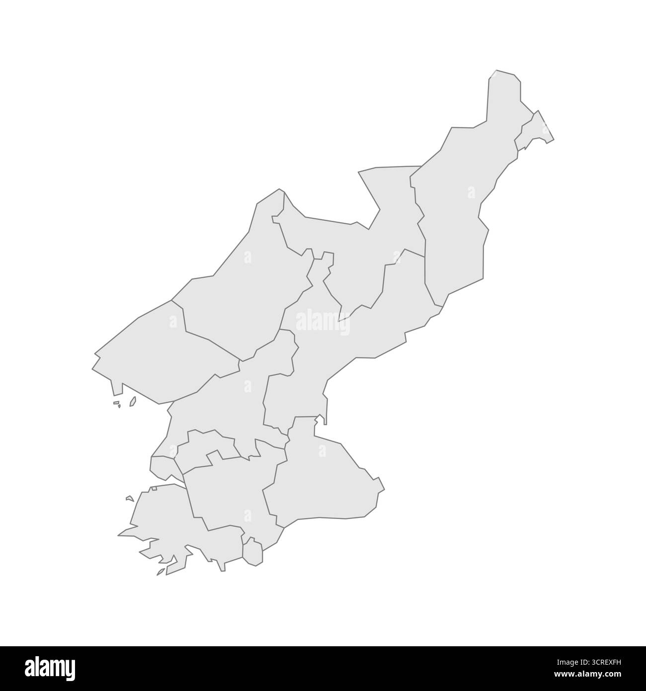 Mappa politica della Corea del Nord delle divisioni amministrative - province. EPS mappa modificabile con vettore vuoto grigio. Illustrazione Vettoriale