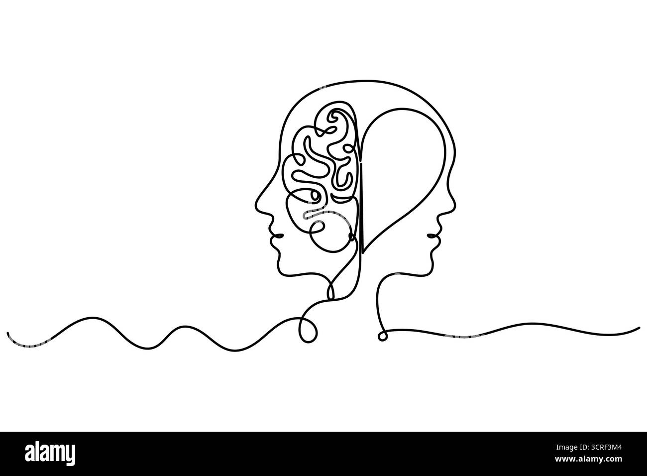 Cervello umano una linea che disegna un vettore continuo isolato su uno stile minimalista bianco. Illustrazione Vettoriale