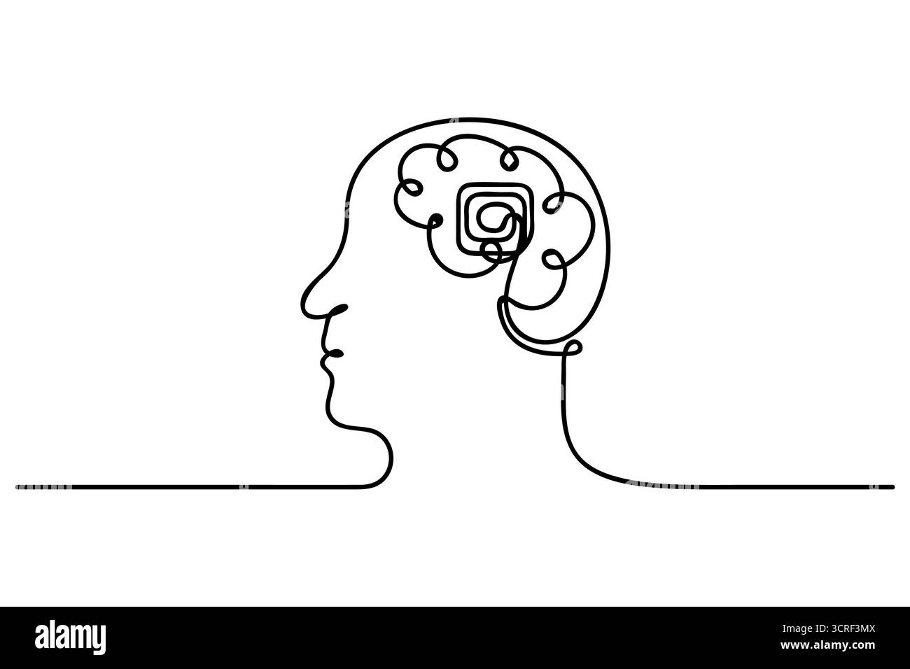 Cervello umano una linea che disegna un vettore continuo isolato su uno stile minimalista bianco. Illustrazione Vettoriale