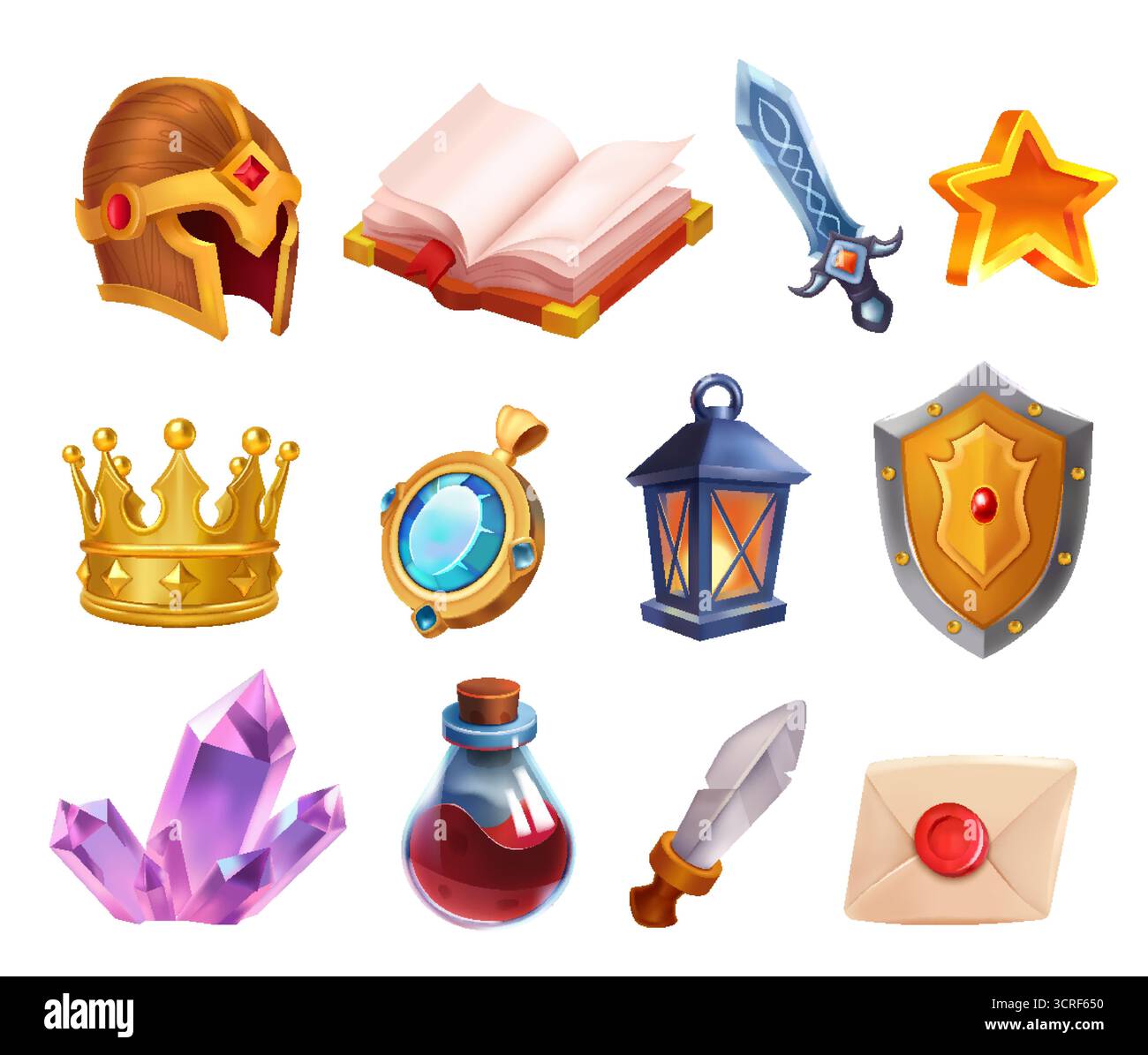 Set originale Fantasy Gradient Vector di armi GDR, manufatti magici e collezione di premi Illustrazione Vettoriale