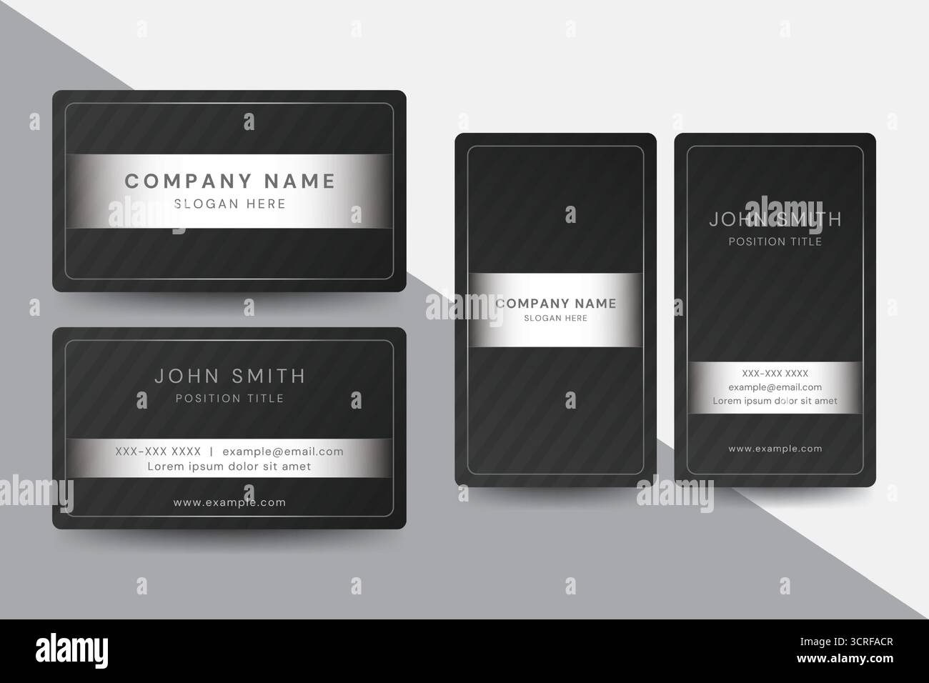 Modelli per biglietti da visita a strisce bianche e nere con layout puliti, per un design di identità audace e professionale. Illustrazione Vettoriale