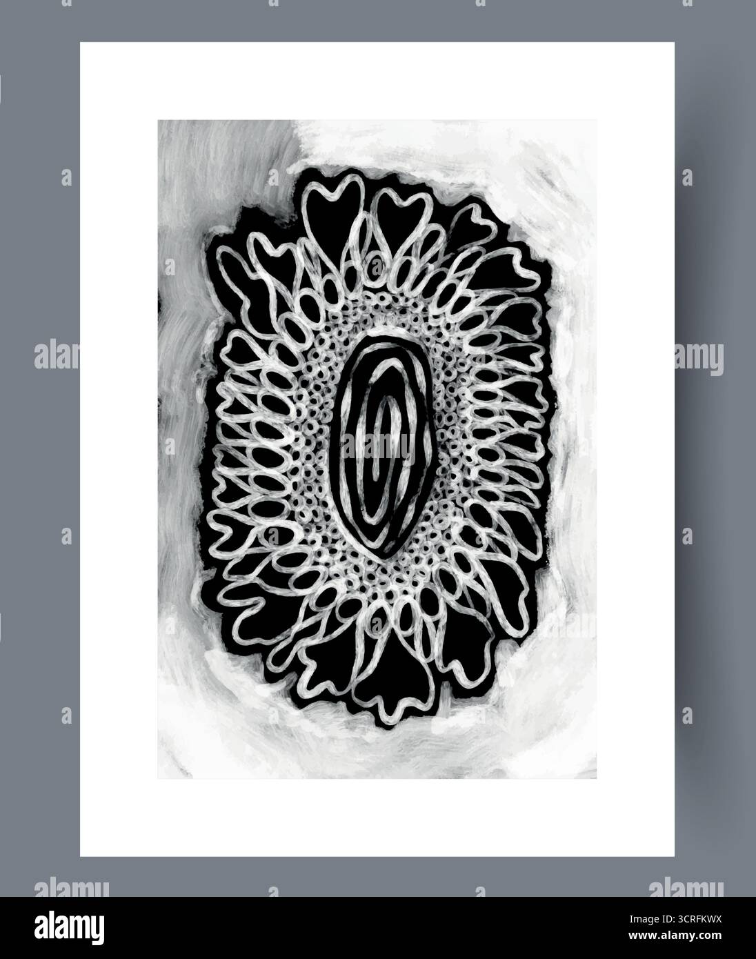 Un complesso design floreale astratto in elegante bianco e nero che mette in risalto forme complesse Illustrazione Vettoriale