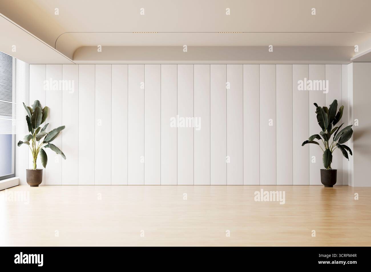 Ufficio moderno con pareti bianche e piante, mockup isolato. Rendering 3D. Foto Stock