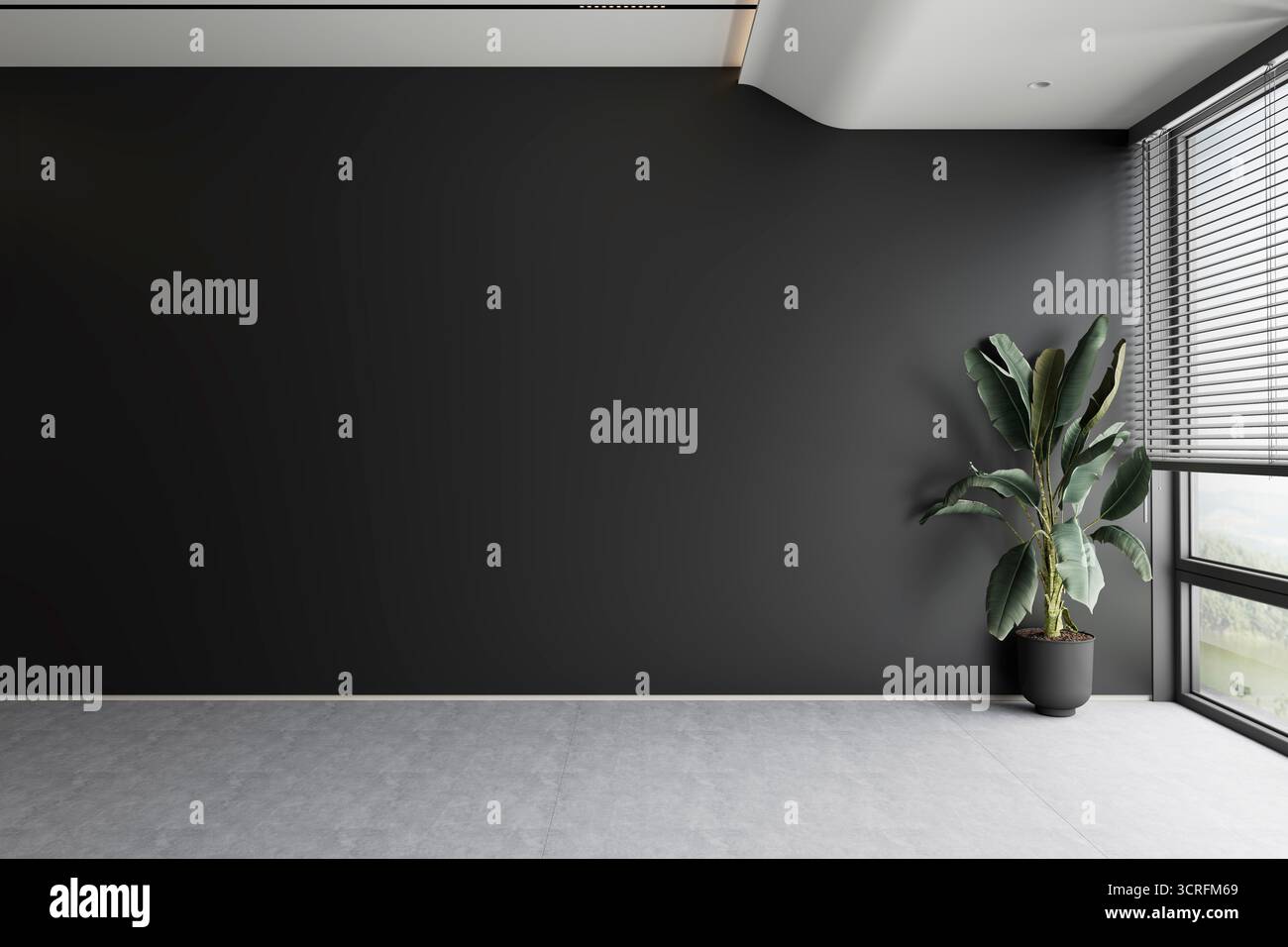 Ufficio moderno con parete nera e impianto, mockup isolato. Rendering 3D. Foto Stock