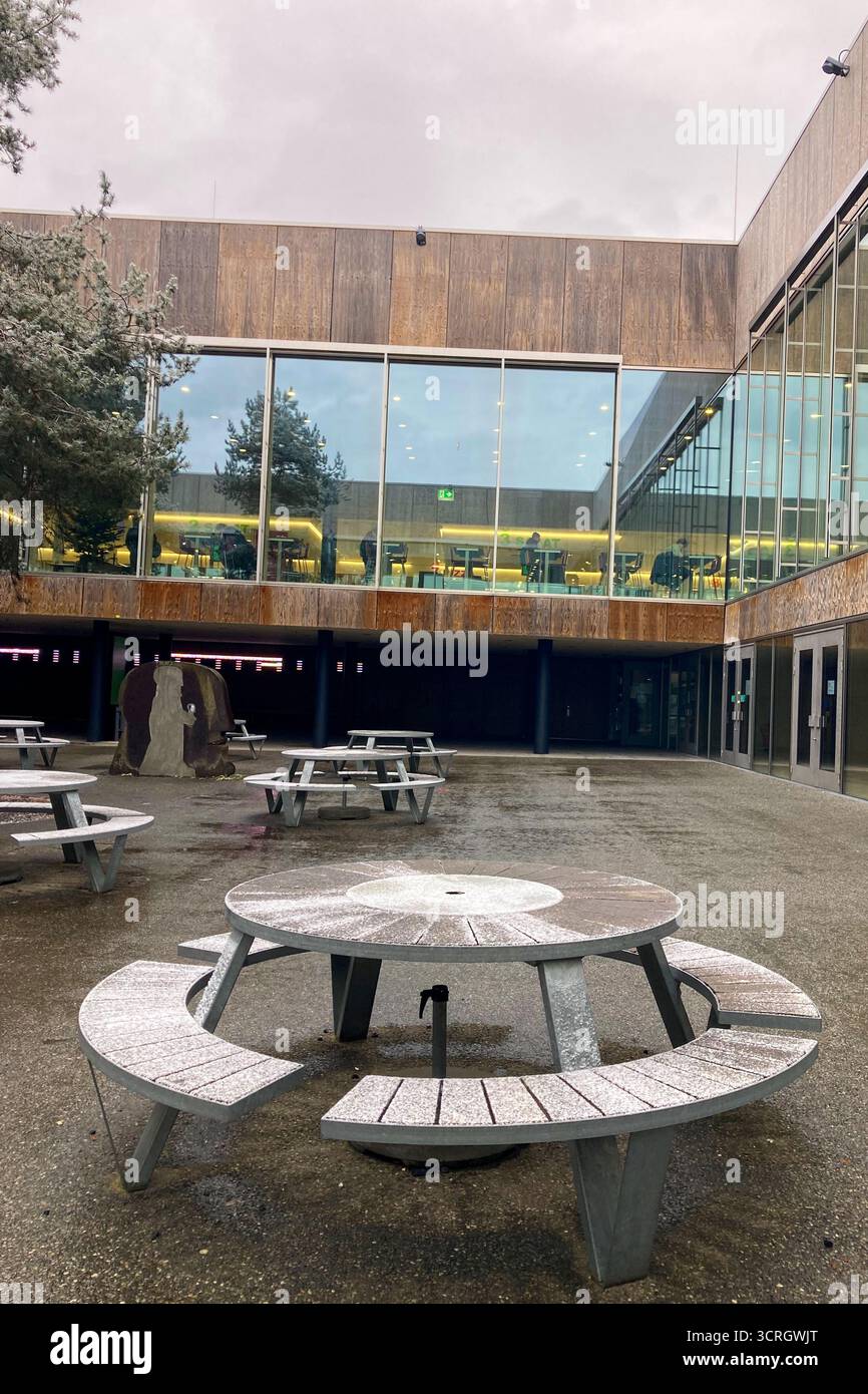 MONACO DI BAVIERA, GERMANIA - 2 DICEMBRE 2024: Frosty Morning nel campus dell'Università tecnica Garching di Monaco - Immagine stock catturata con smartphone