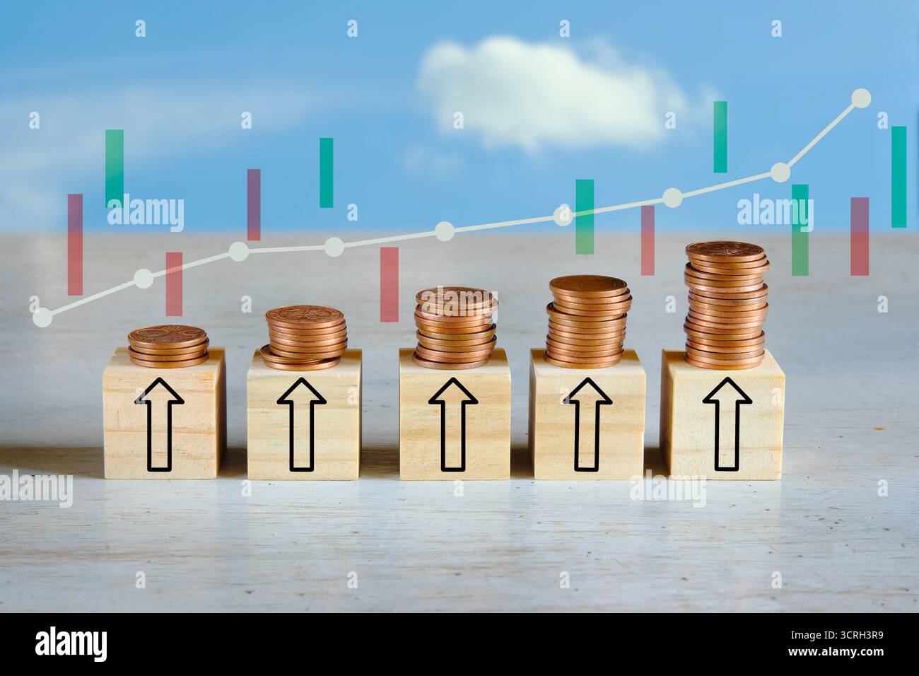 Concetto di business per la crescita finanziaria, la gestione della ricchezza, fare soldi, banche di successo, assicurazioni, consulenza, spazio di copia gratuito Foto Stock