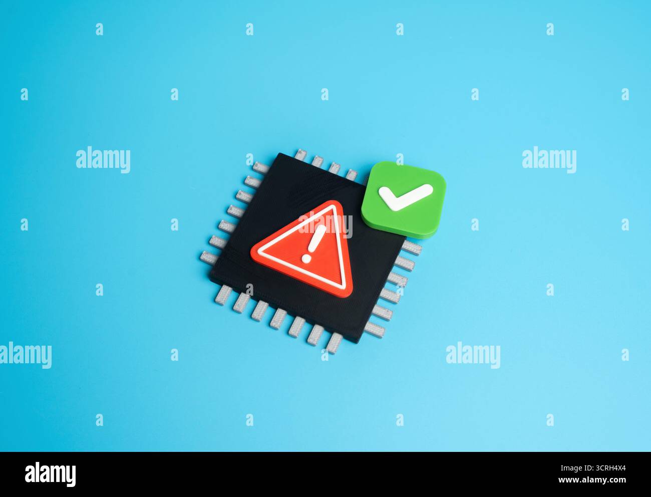 Risoluzione di un problema critico nel chip o nel firmware. Mancanza di chip. Correzione dell'errore o del problema. Concetto di crisi tecnologica, sicurezza informatica, hardware Foto Stock