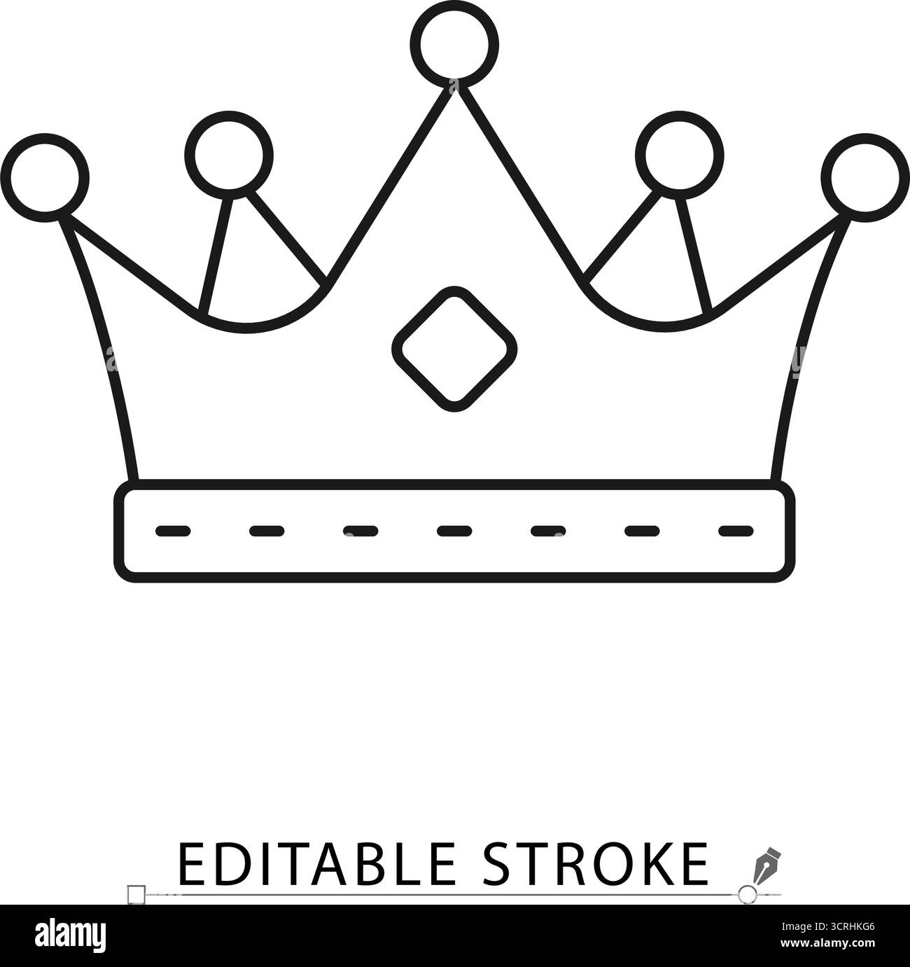 Icona della corona reale in stile minimalista con tratto modificabile. Simbolo di re e regina, potere reale, autorità monarchica, gioielli di lusso, regno Illustrazione Vettoriale