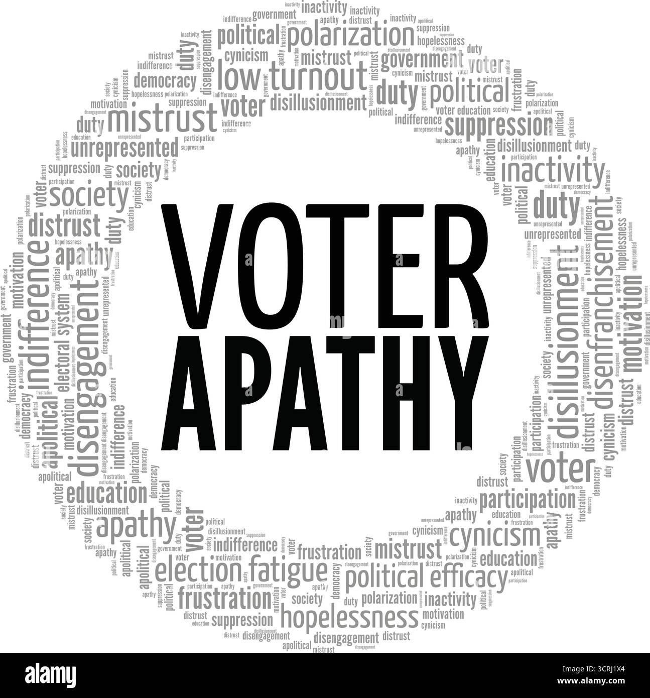 Apatia votante progettazione concettuale di Word cloud isolata su sfondo bianco. Illustrazione Vettoriale